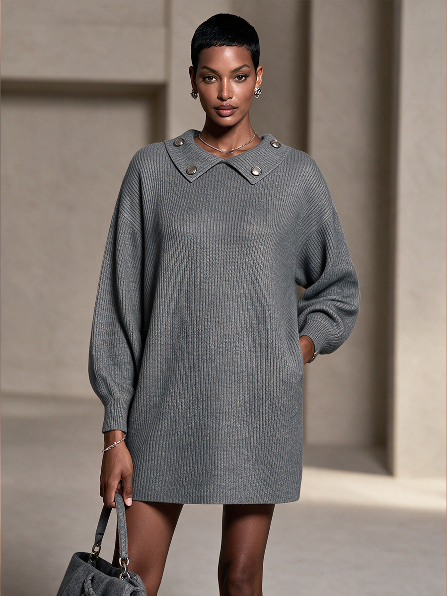Henrietta | Women's Button-Detail Oversized Knit Mini Dress