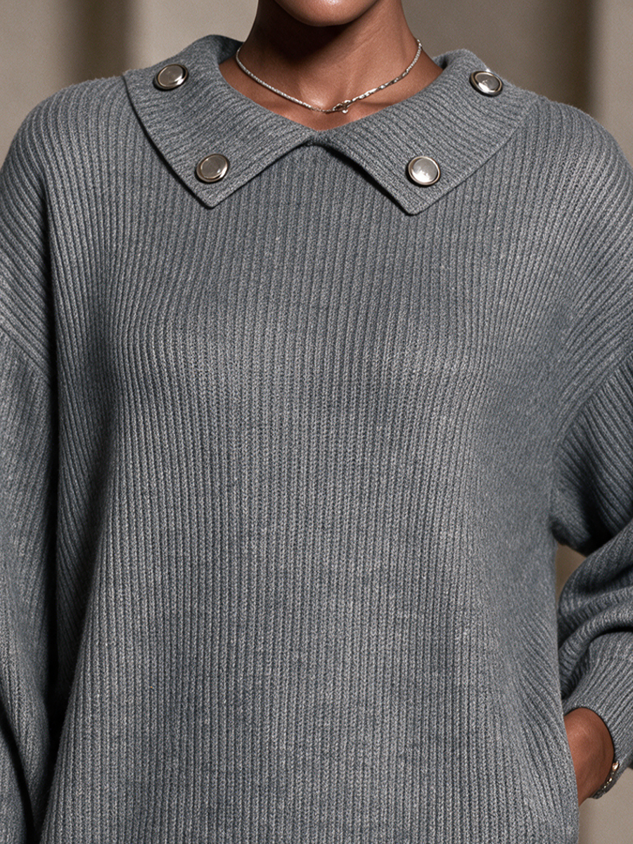 Henrietta | Women's Button-Detail Oversized Knit Mini Dress