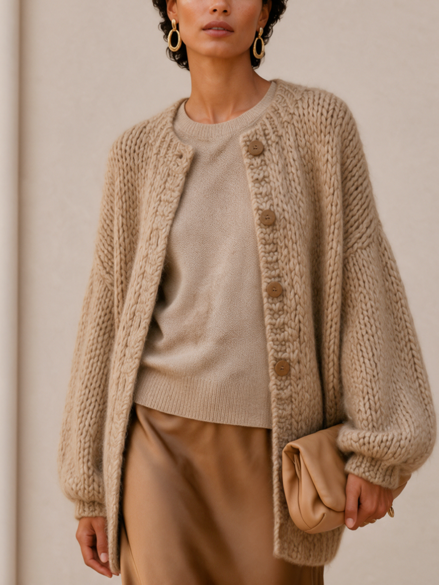 Petra | Women's Button Detail Relaxed Knit Cardigan