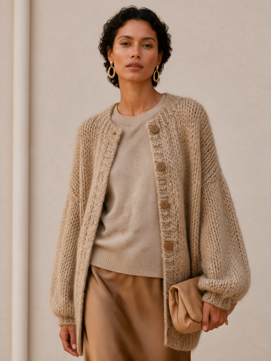 Petra | Women's Button Detail Relaxed Knit Cardigan