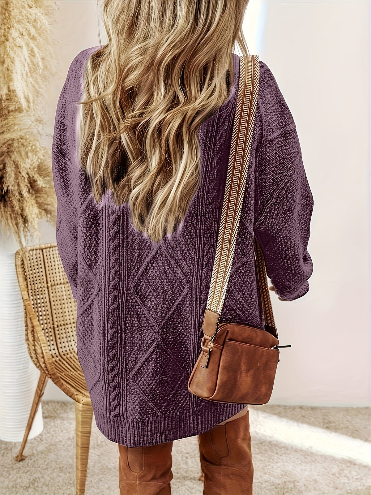 Genevieve-Beatrix | Women's Cable-Knit Diamond-Textured Sweater Dress
