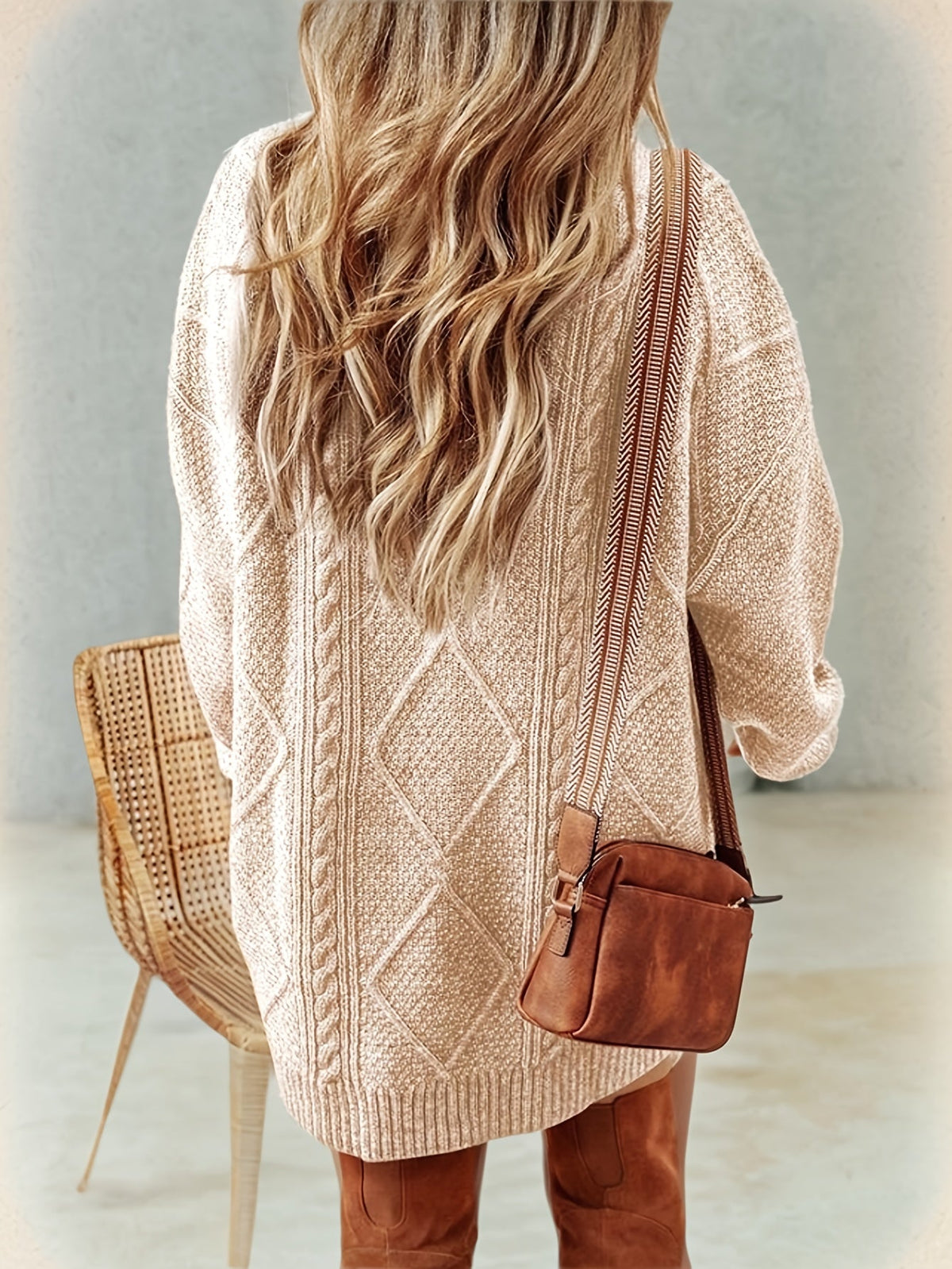 Genevieve-Beatrix | Women's Cable-Knit Diamond-Textured Sweater Dress