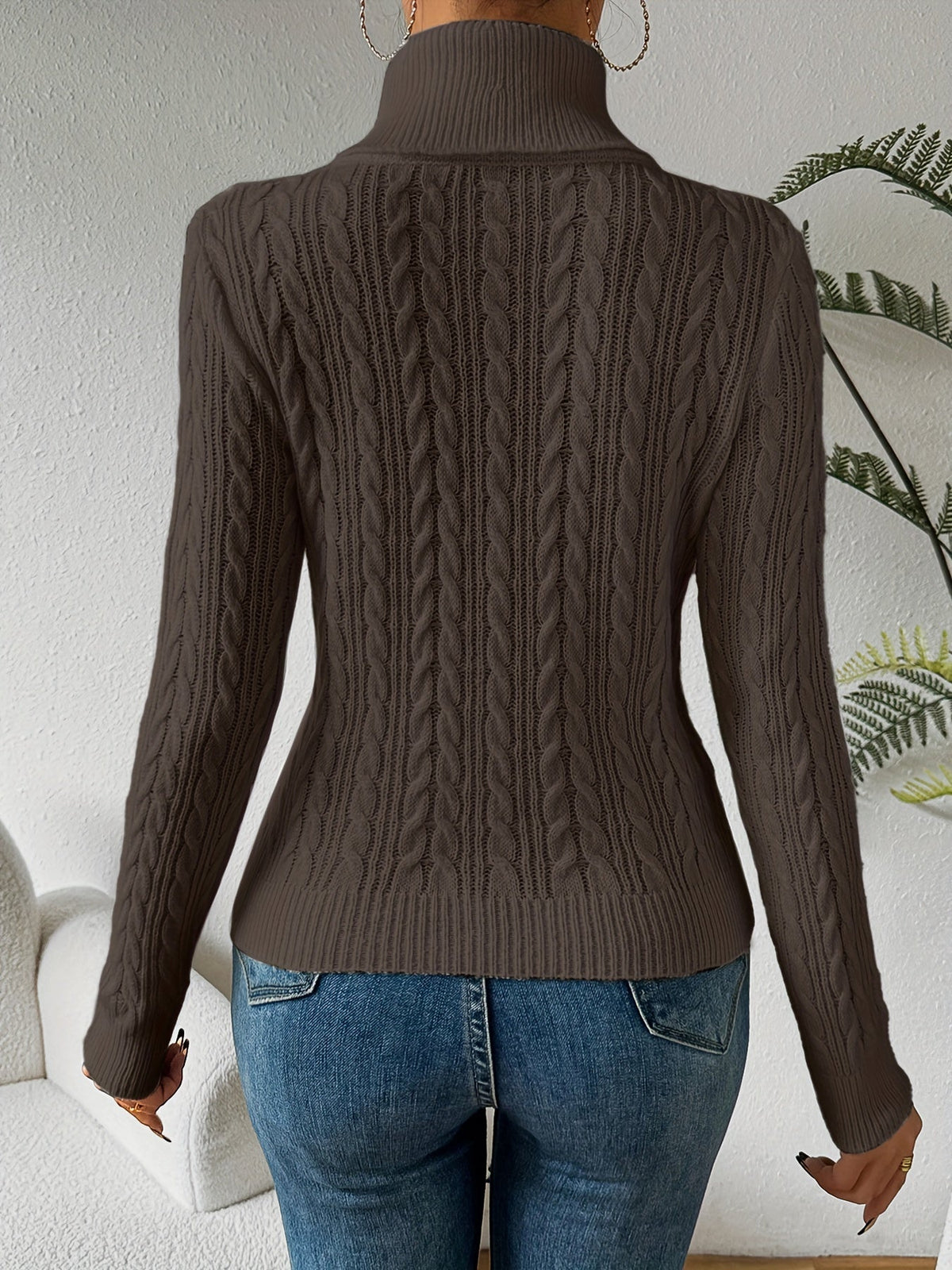 Gloria-Erna | Women's Cable-Knit Turtleneck Slim-Fit Sweater
