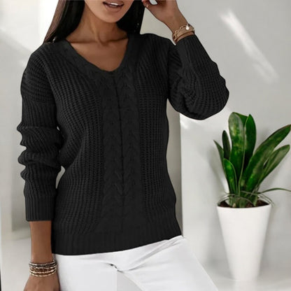 Gloria-Elsa | Women's Cable-Knit V-Neck Relaxed Jumper