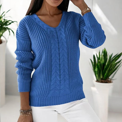 Gloria-Elsa | Women's Cable-Knit V-Neck Relaxed Jumper