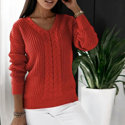 Gloria-Elsa | Women's Cable-Knit V-Neck Relaxed Jumper