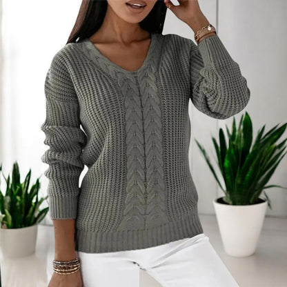 Gloria-Elsa | Women's Cable-Knit V-Neck Relaxed Jumper