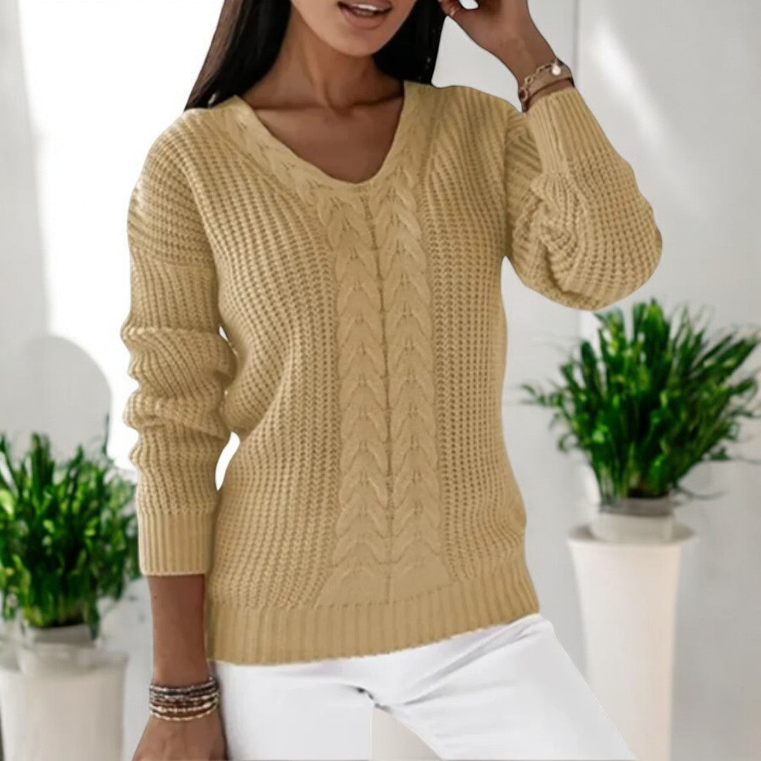 Gloria-Elsa | Women's Cable-Knit V-Neck Relaxed Jumper