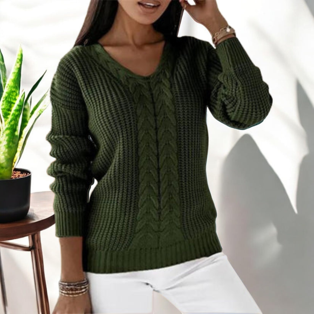 Gloria-Elsa | Women's Cable-Knit V-Neck Relaxed Jumper