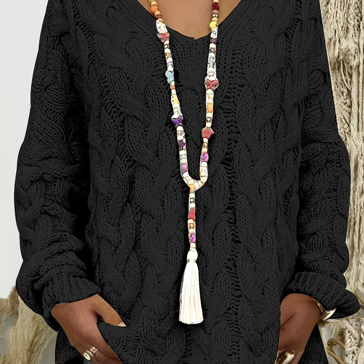 Nora | Women's Cable-Knit V-Neck Relaxed Sweater