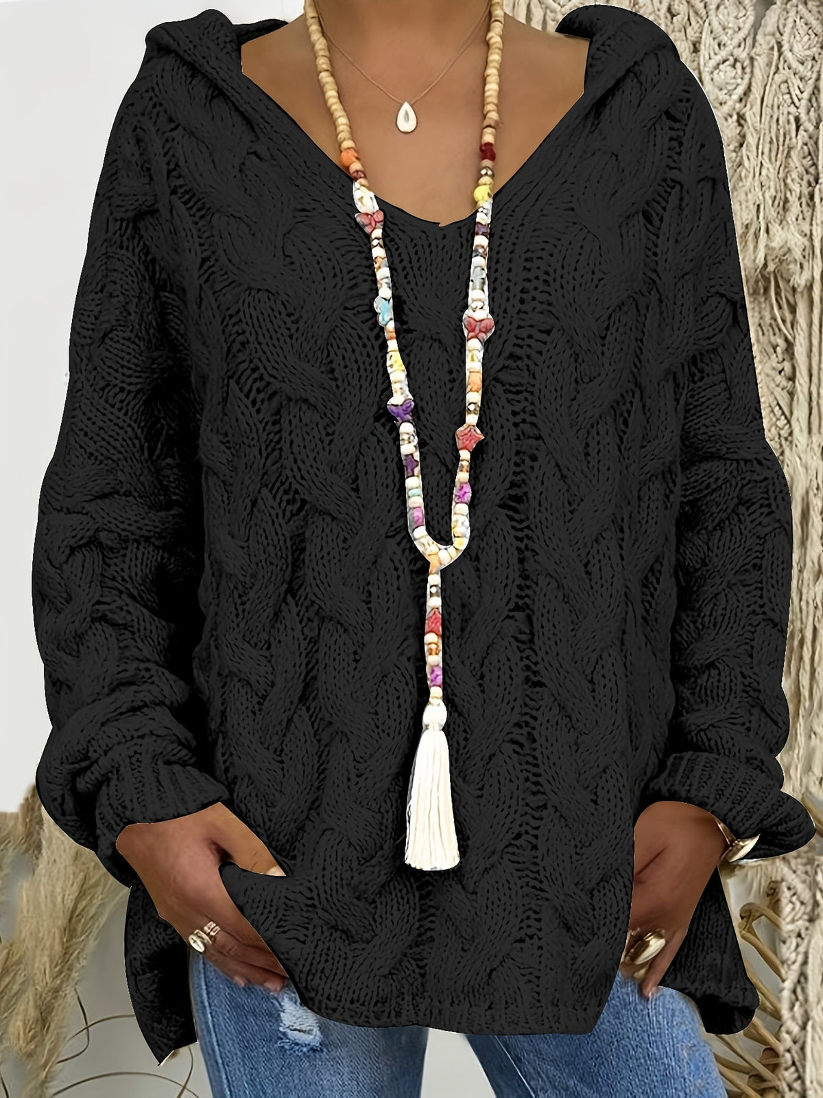 Nora | Women's Cable-Knit V-Neck Relaxed Sweater