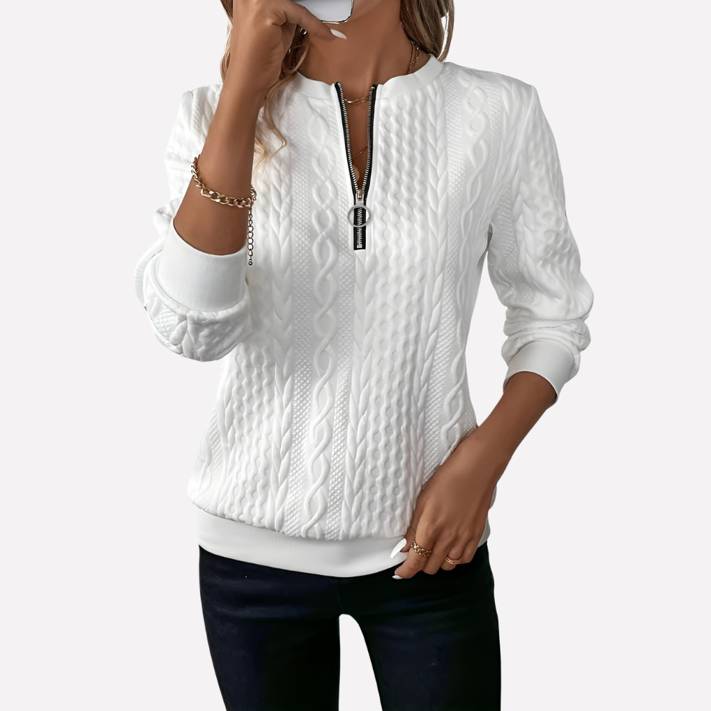 Edith-Joyce | Women's Cable Knit Zip-Neck Sweater