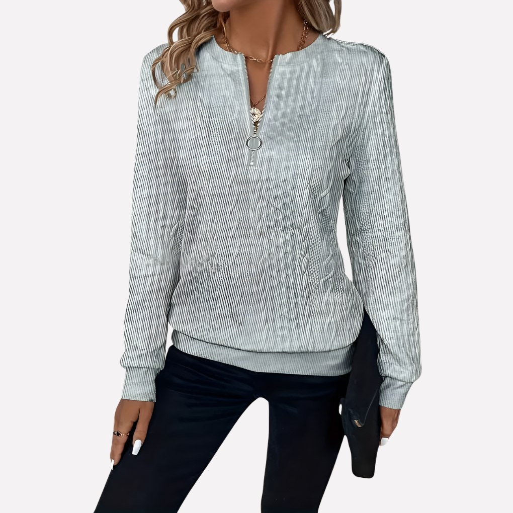 Edith-Joyce | Women's Cable Knit Zip-Neck Sweater