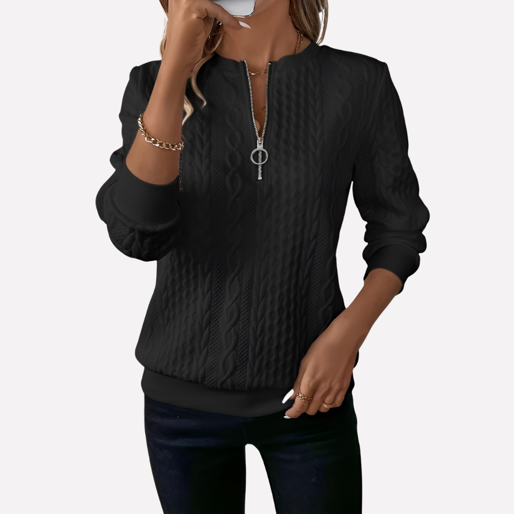 Edith-Joyce | Women's Cable Knit Zip-Neck Sweater