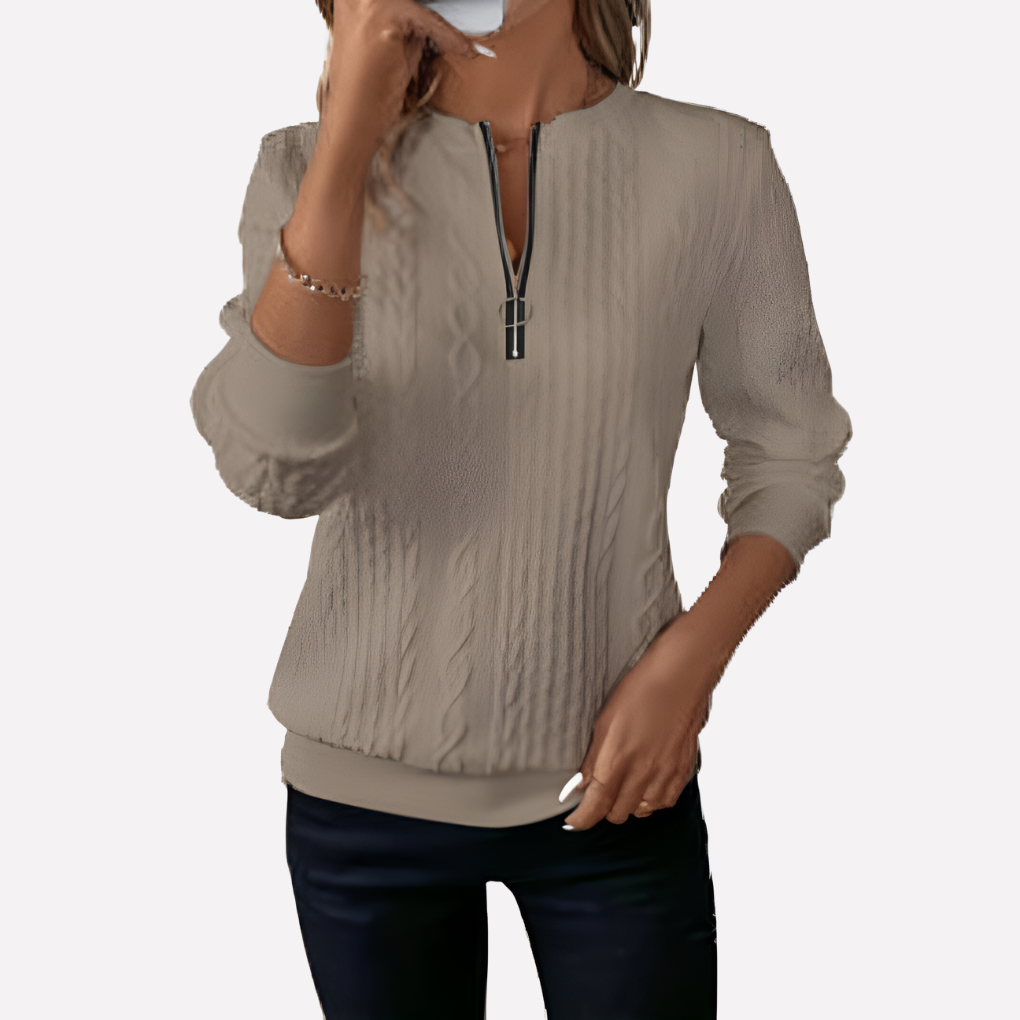 Edith-Joyce | Women's Cable Knit Zip-Neck Sweater