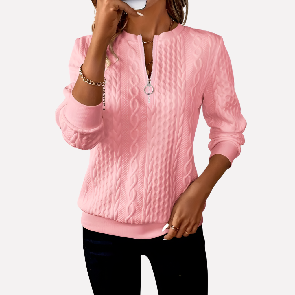 Edith-Joyce | Women's Cable Knit Zip-Neck Sweater