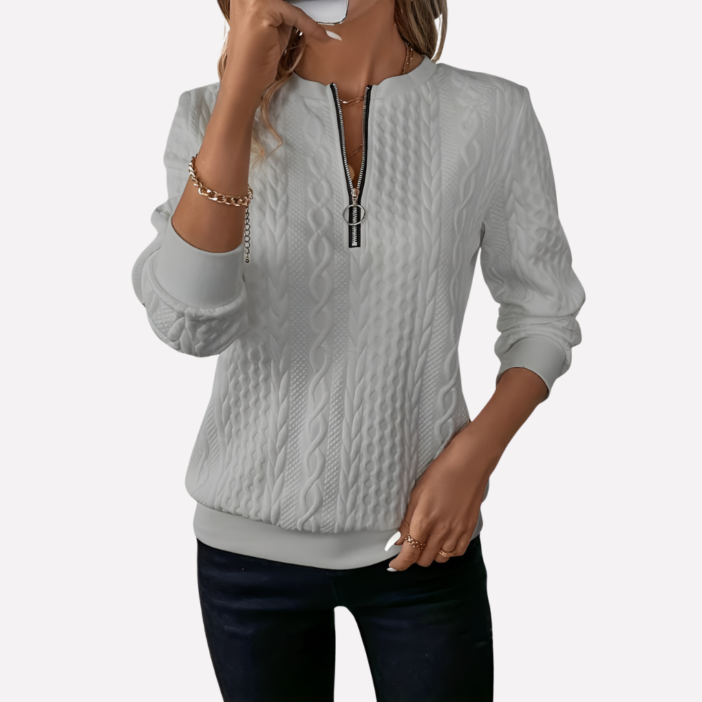 Edith-Joyce | Women's Cable Knit Zip-Neck Sweater