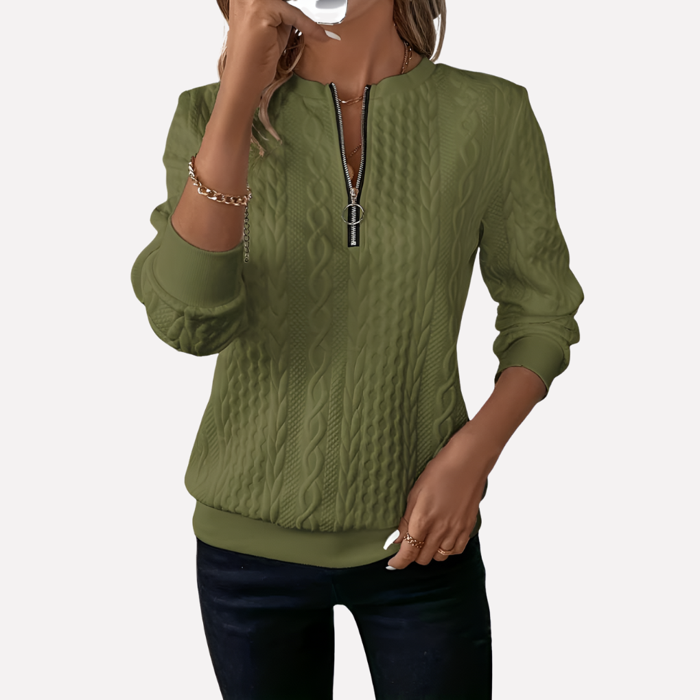 Edith-Joyce | Women's Cable Knit Zip-Neck Sweater