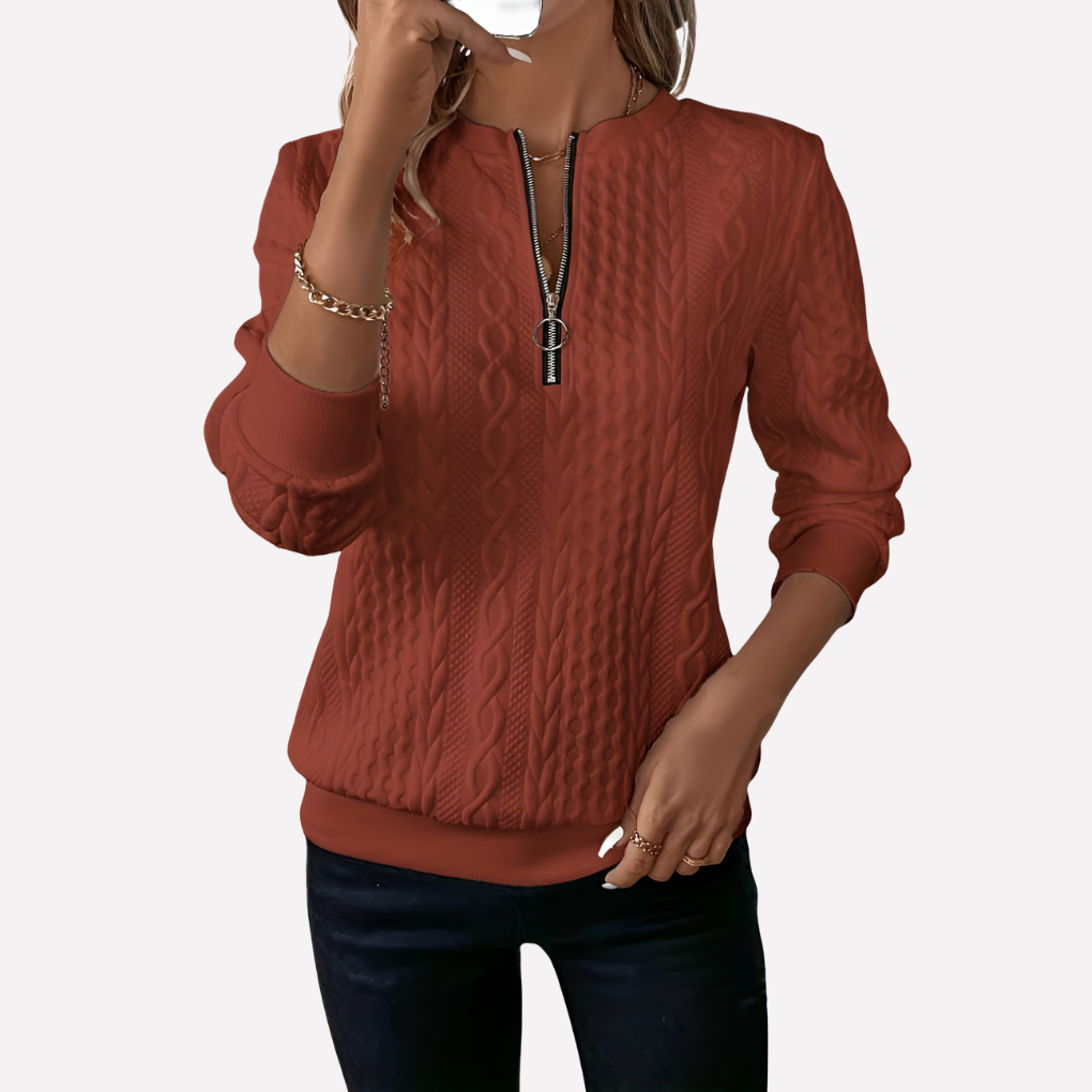 Edith-Joyce | Women's Cable Knit Zip-Neck Sweater