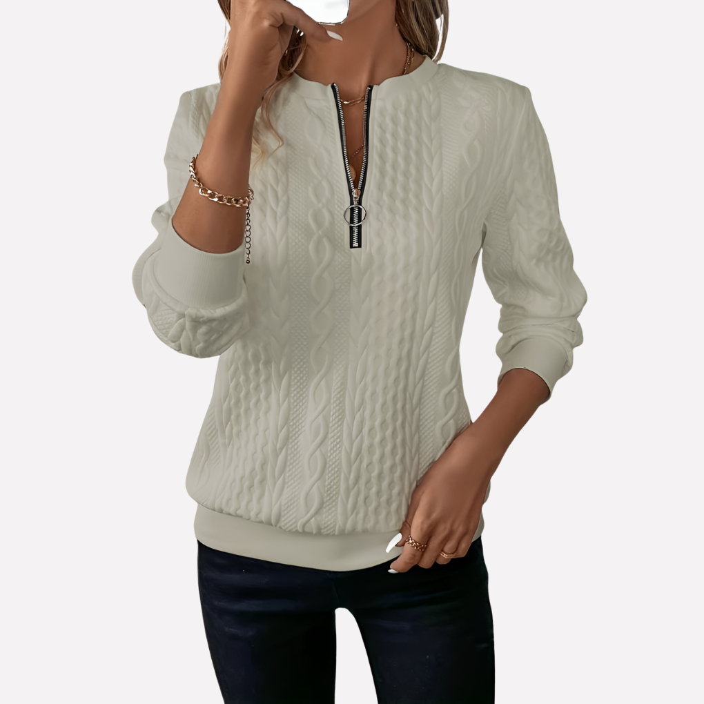 Edith-Joyce | Women's Cable Knit Zip-Neck Sweater