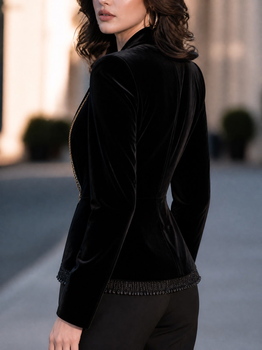 Madeline | Women's Chain-Trim Velvet Fringe Blazer