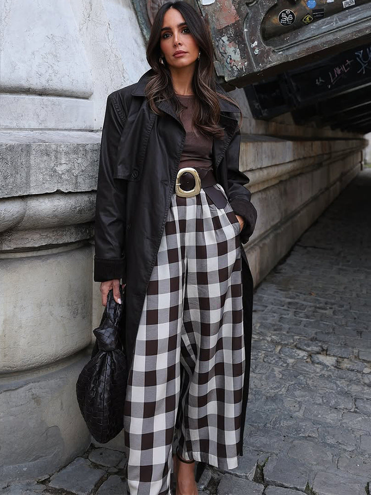 Lucille-Patricia | Women's Checked Wide-Leg Palazzo Pants
