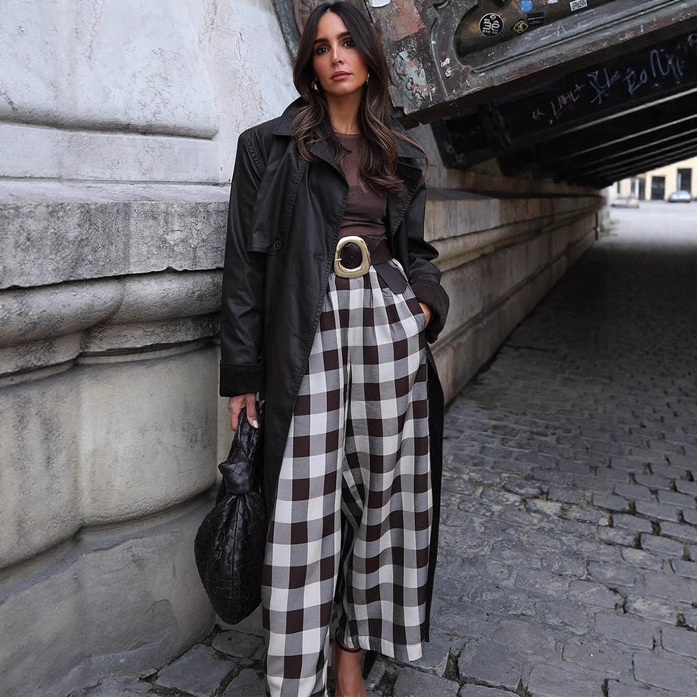 Lucille-Patricia | Women's Checked Wide-Leg Palazzo Pants