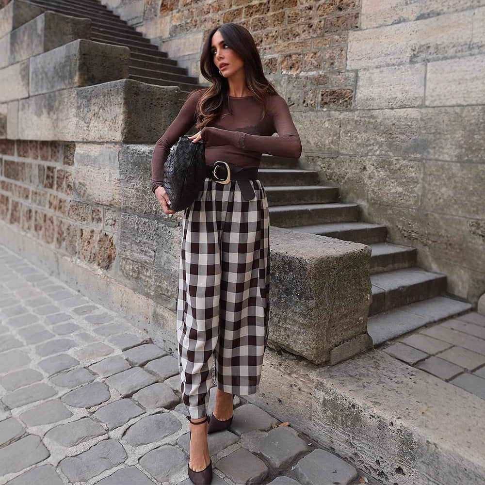 Lucille-Patricia | Women's Checked Wide-Leg Palazzo Pants