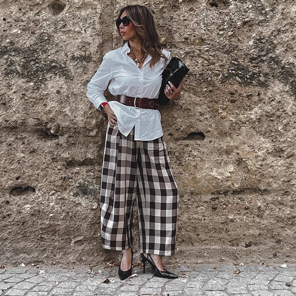Lucille-Patricia | Women's Checked Wide-Leg Palazzo Pants