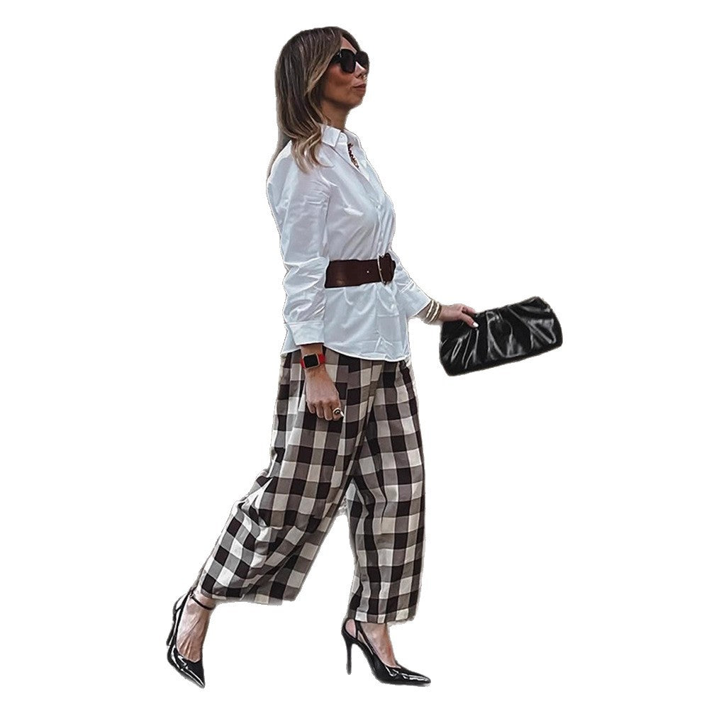 Lucille-Patricia | Women's Checked Wide-Leg Palazzo Pants