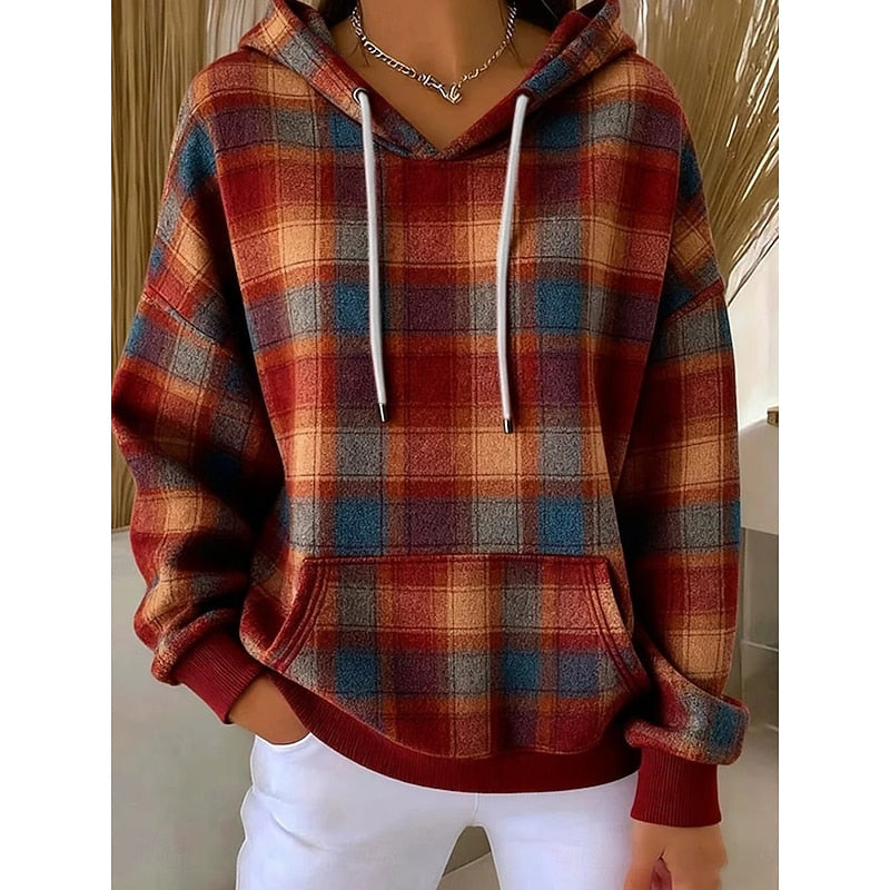 Cordelia-Clara | Women's Checked Zip-Up Hoodie