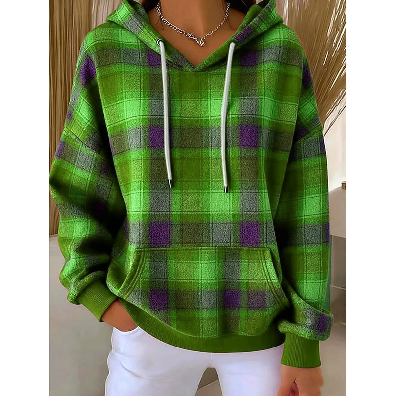 Cordelia-Clara | Women's Checked Zip-Up Hoodie