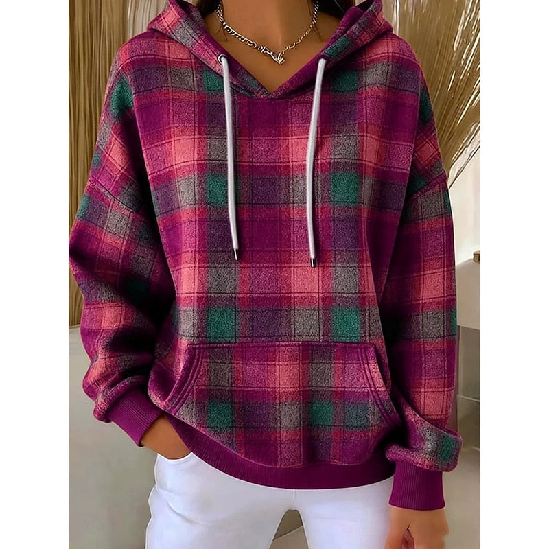 Cordelia-Clara | Women's Checked Zip-Up Hoodie