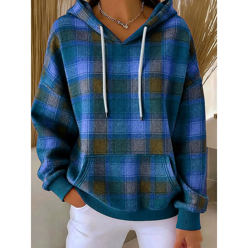 Cordelia-Clara | Women's Checked Zip-Up Hoodie