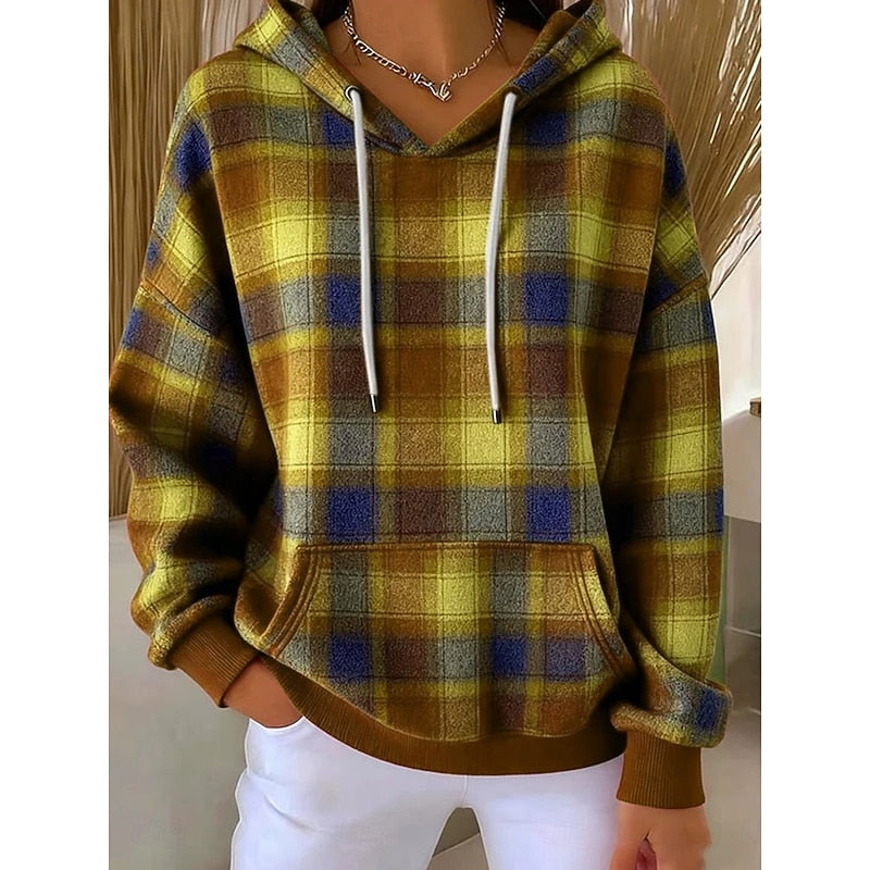 Cordelia-Clara | Women's Checked Zip-Up Hoodie