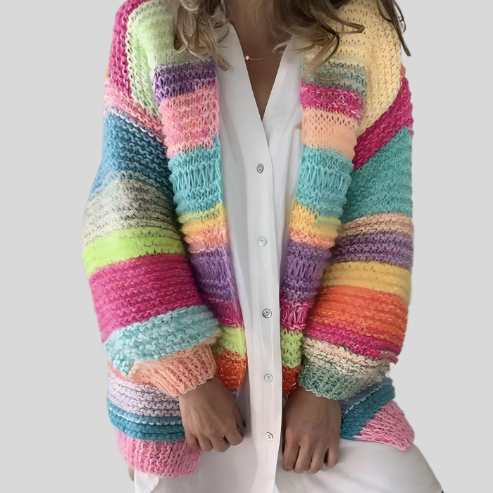 Eugenia-Rhea | Women's Chunky Knit Striped Oversized Cardigan