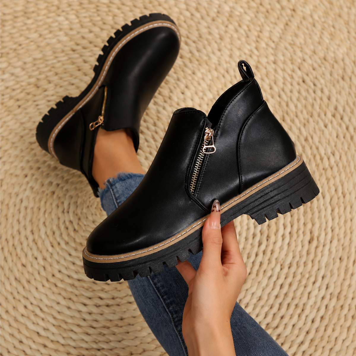 Penelope-Cecile | Women's Chunky Lug Sole Ankle Boots