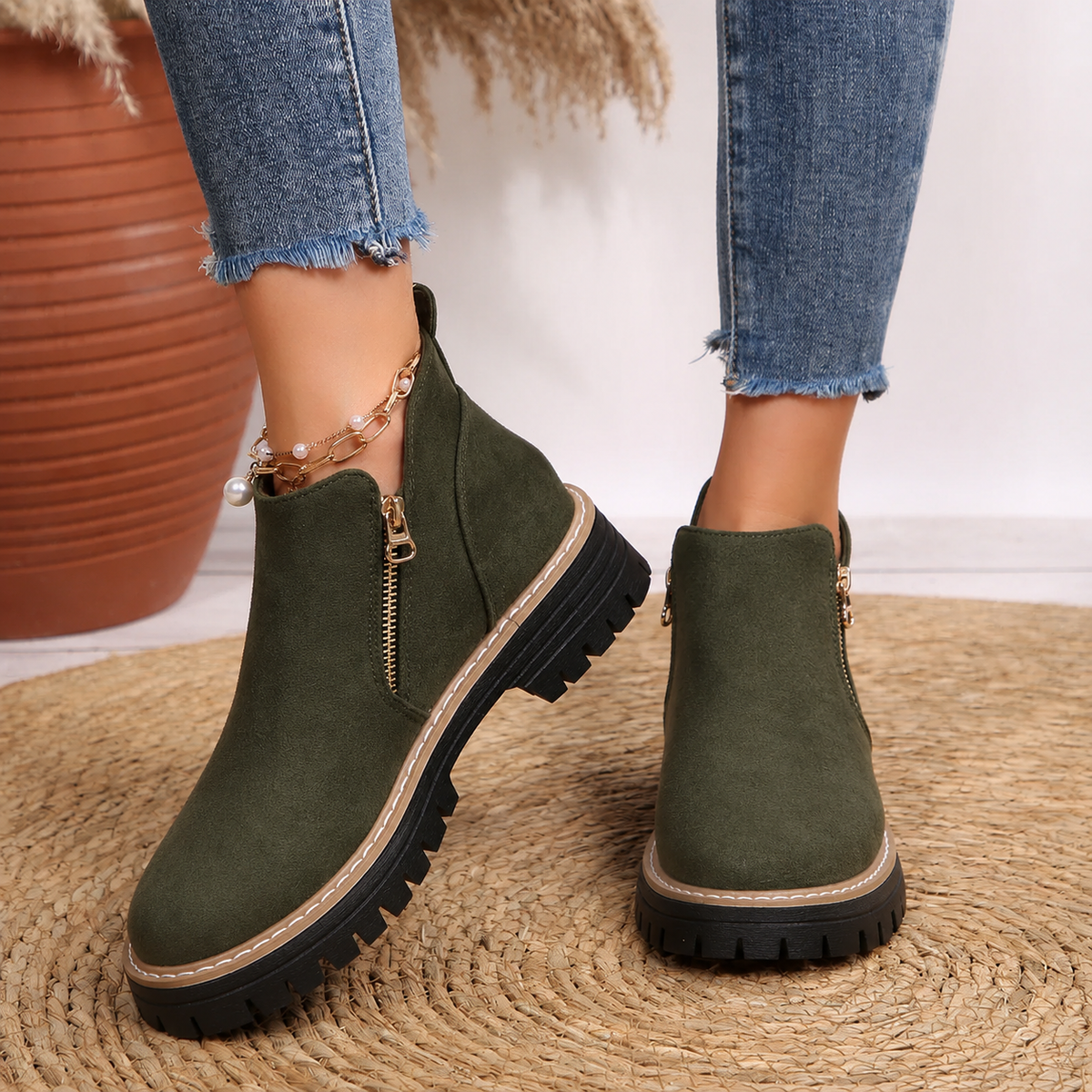 Penelope-Cecile | Women's Chunky Lug Sole Ankle Boots