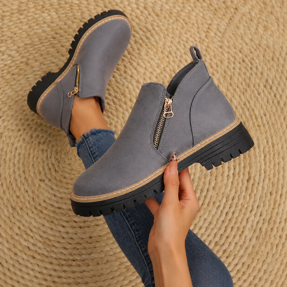 Penelope-Cecile | Women's Chunky Lug Sole Ankle Boots