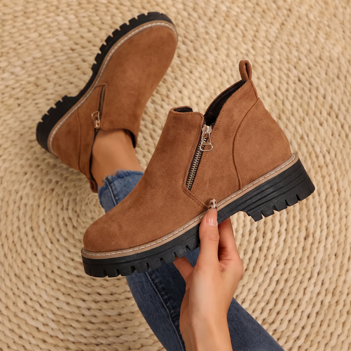 Penelope-Cecile | Women's Chunky Lug Sole Ankle Boots