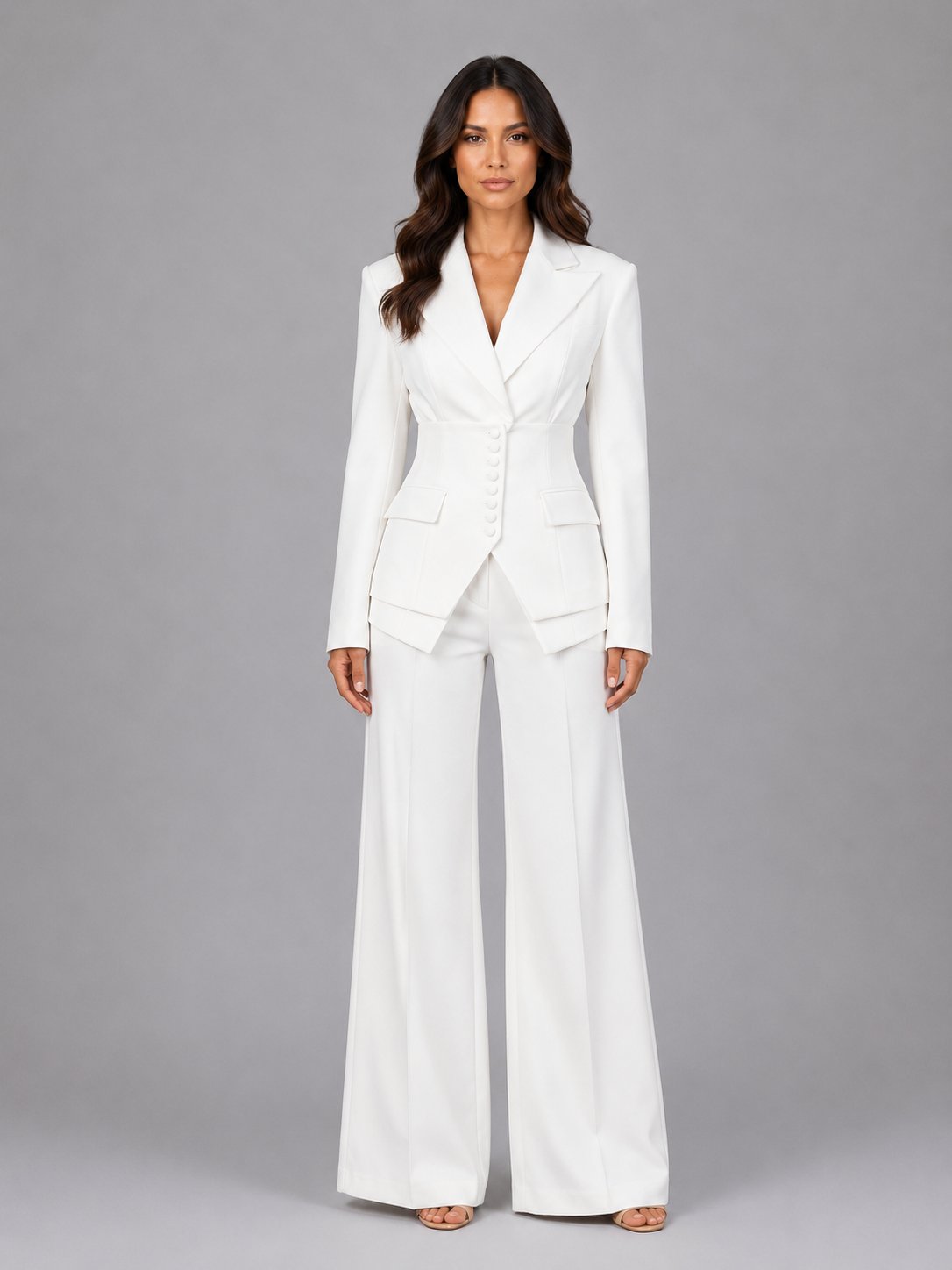 Daphne-Eugenia | Women's Cinched-Waist Blazer & Wide-Leg Trouser Set
