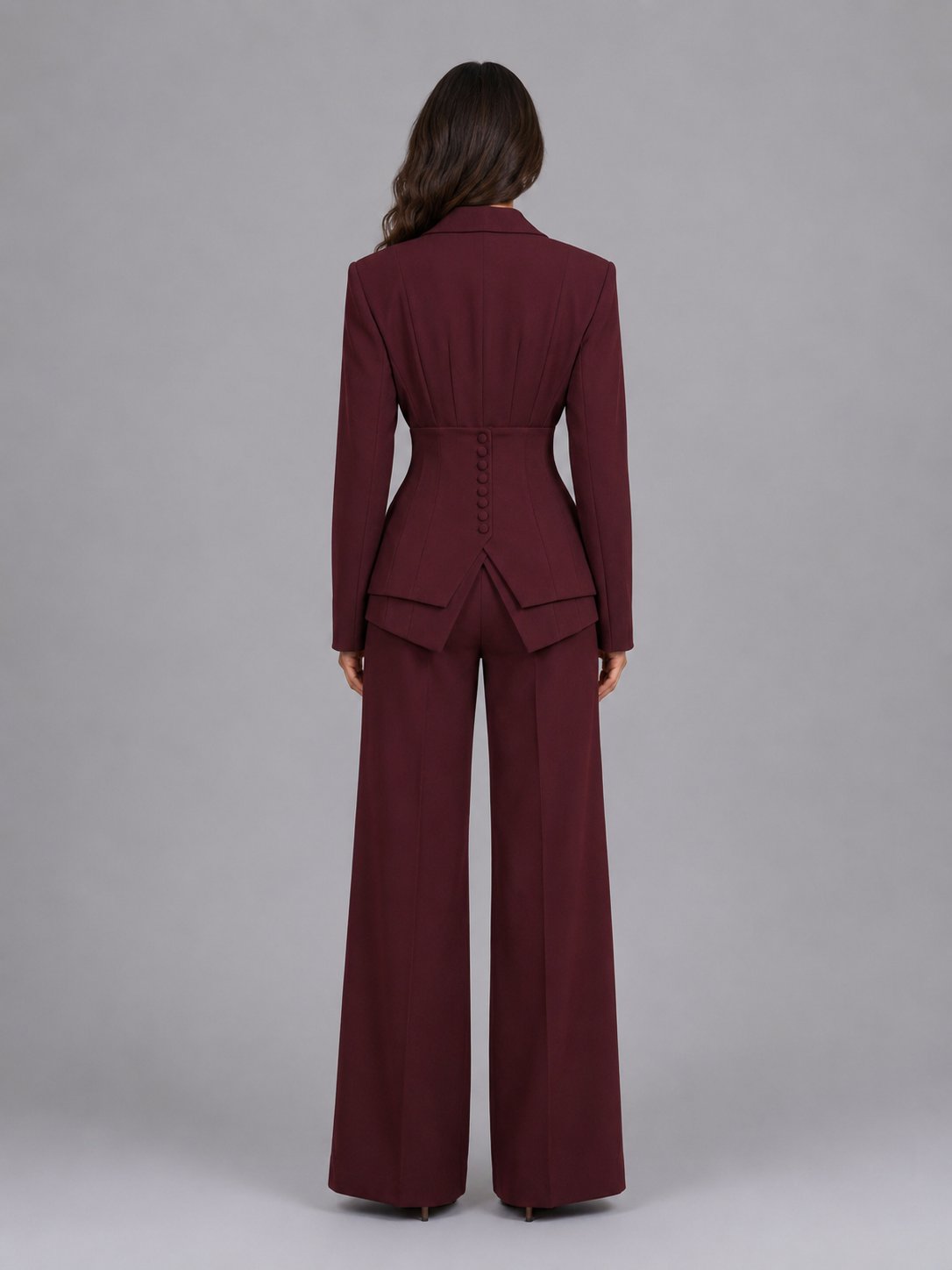 Daphne-Eugenia | Women's Cinched-Waist Blazer & Wide-Leg Trouser Set