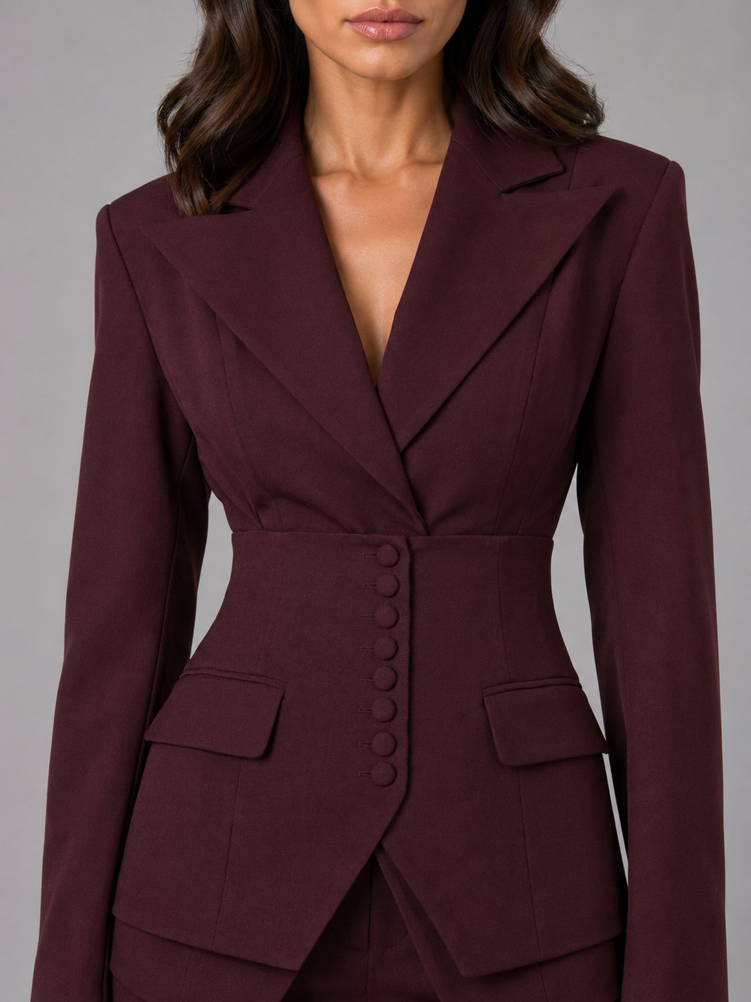 Daphne-Eugenia | Women's Cinched-Waist Blazer & Wide-Leg Trouser Set