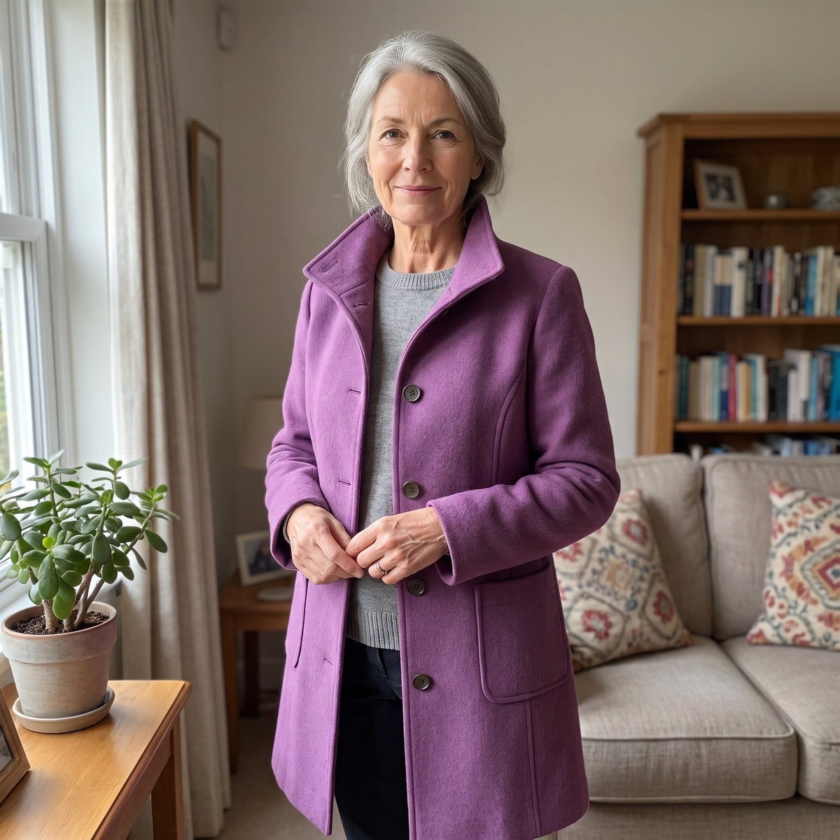Frances-Violet | Women's Classic Button-Front Wool-Blend Trench Coat