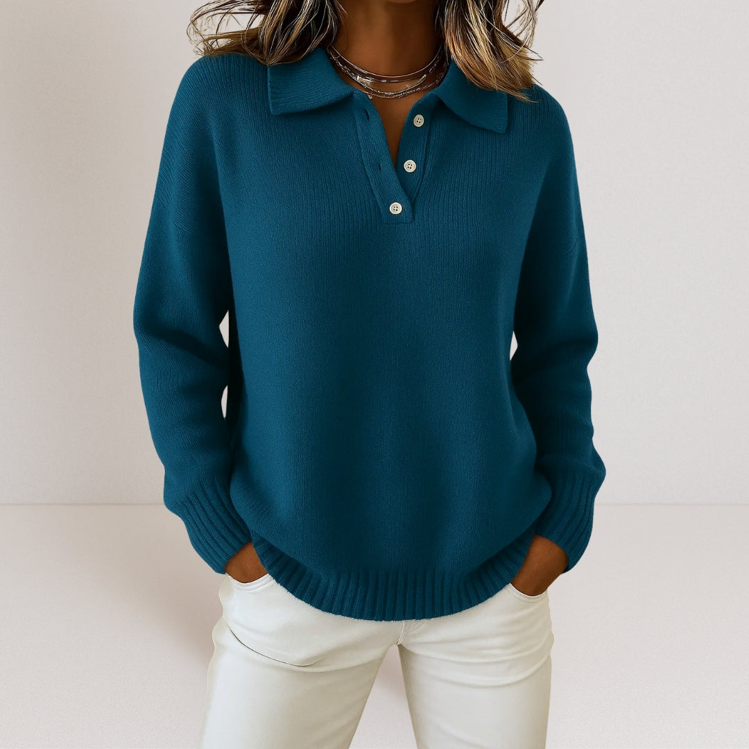 Roberta-Maureen | Women's Collared Button Placket Polo Jumper
