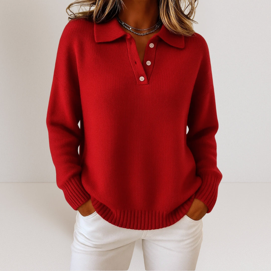 Roberta-Maureen | Women's Collared Button Placket Polo Jumper