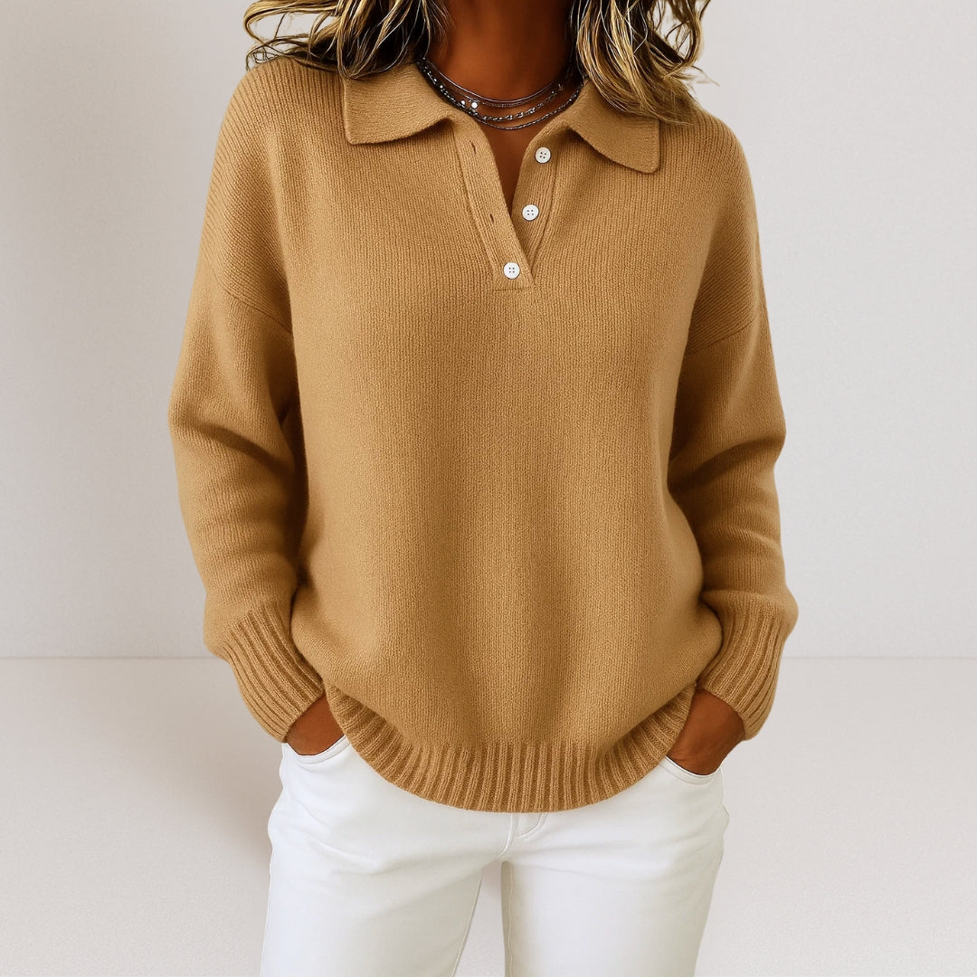 Roberta-Maureen | Women's Collared Button Placket Polo Jumper
