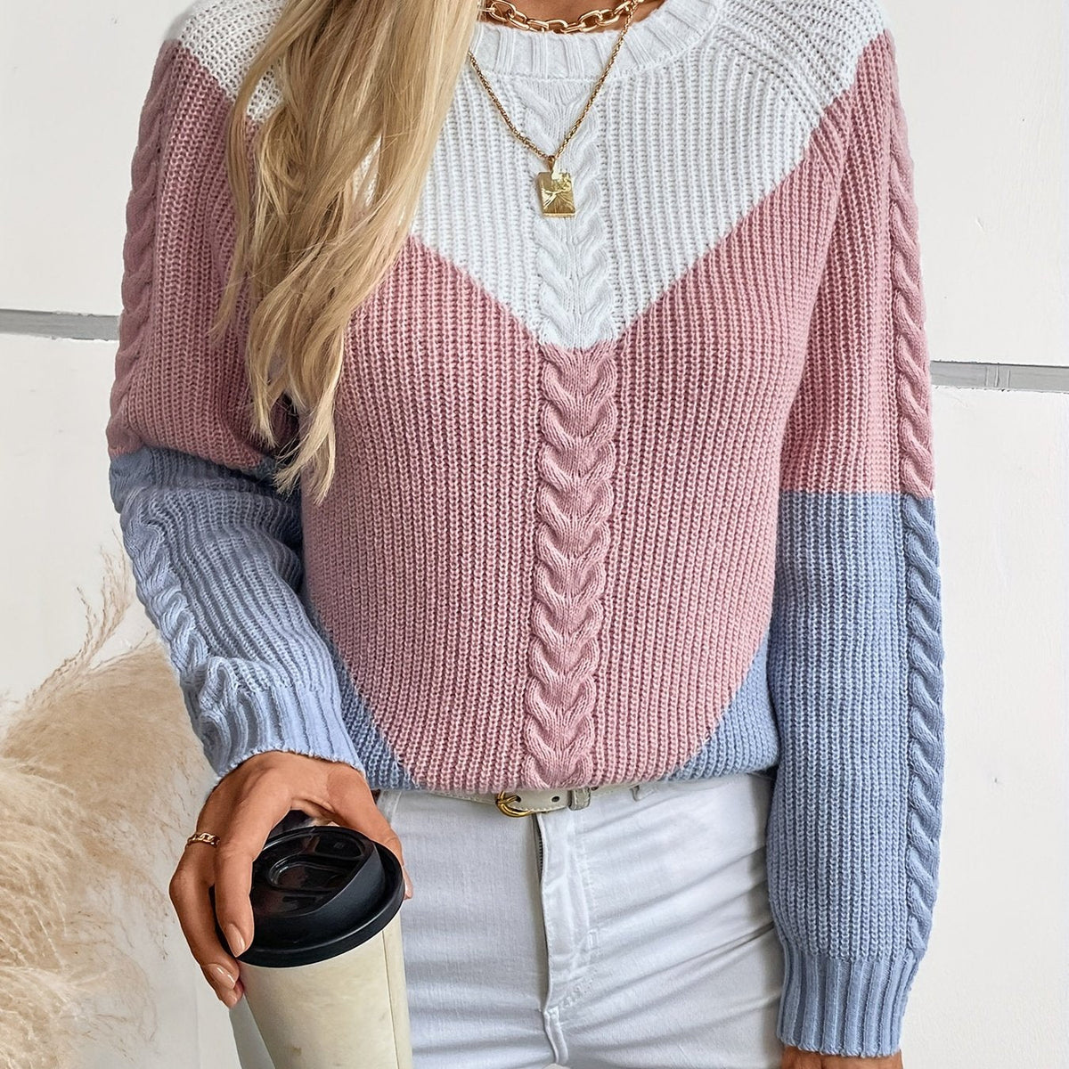 Henrietta | Women's Colour-Block Cable-Knit Sweater