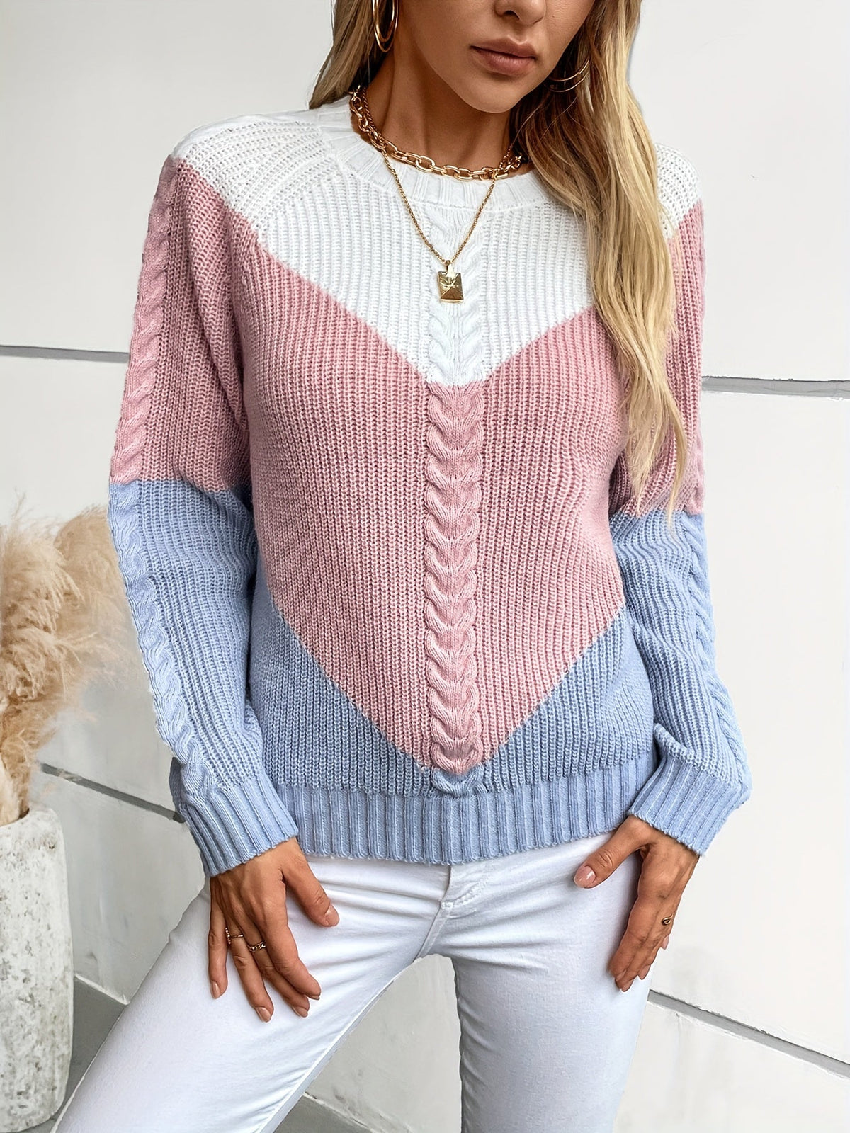Henrietta | Women's Colour-Block Cable-Knit Sweater