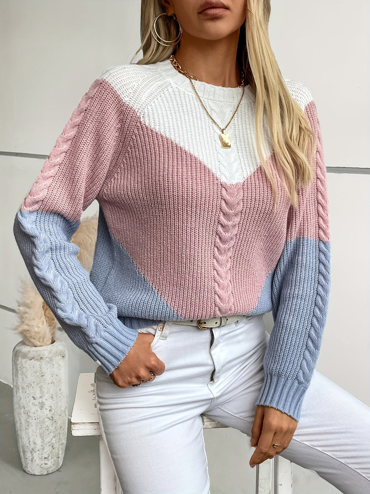Henrietta | Women's Colour-Block Cable-Knit Sweater
